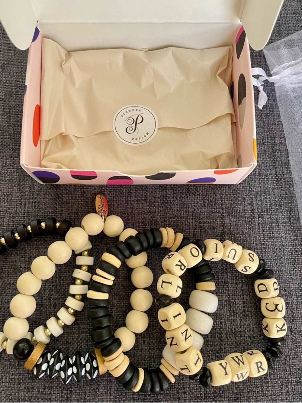 New Plunder Designs Black & Natural Bead Stretch Bracelet Set